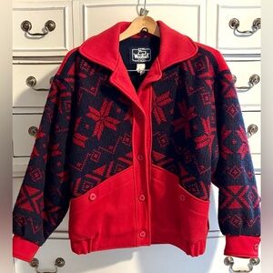 Vintage Women’s Woolrich Pure Wool Fair Isle Aztec Bomber Button Jacket sz Small